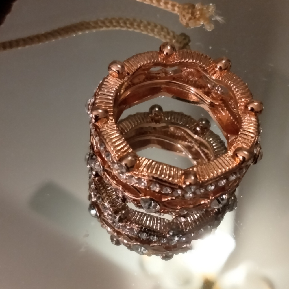 Ring Cocktail Eternity Rose Gold Pave Vermeil Two Rows Crystal - Picture 8 of 11